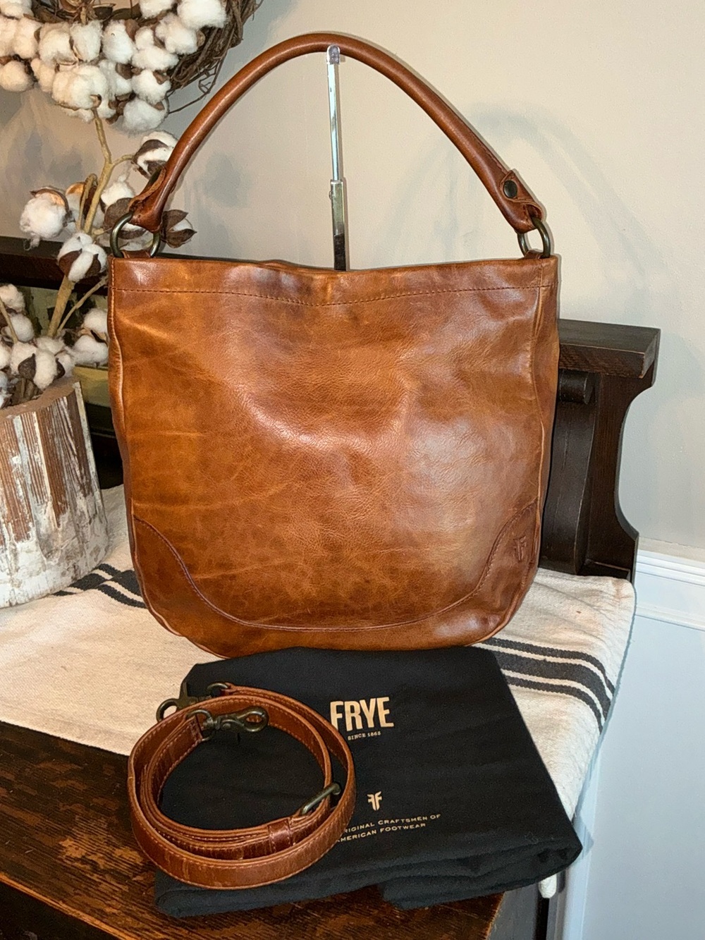 NWOT Frye Melissa Leather Hobo Crossbody Shoulder Bag Cognac Brown Retail $ 388